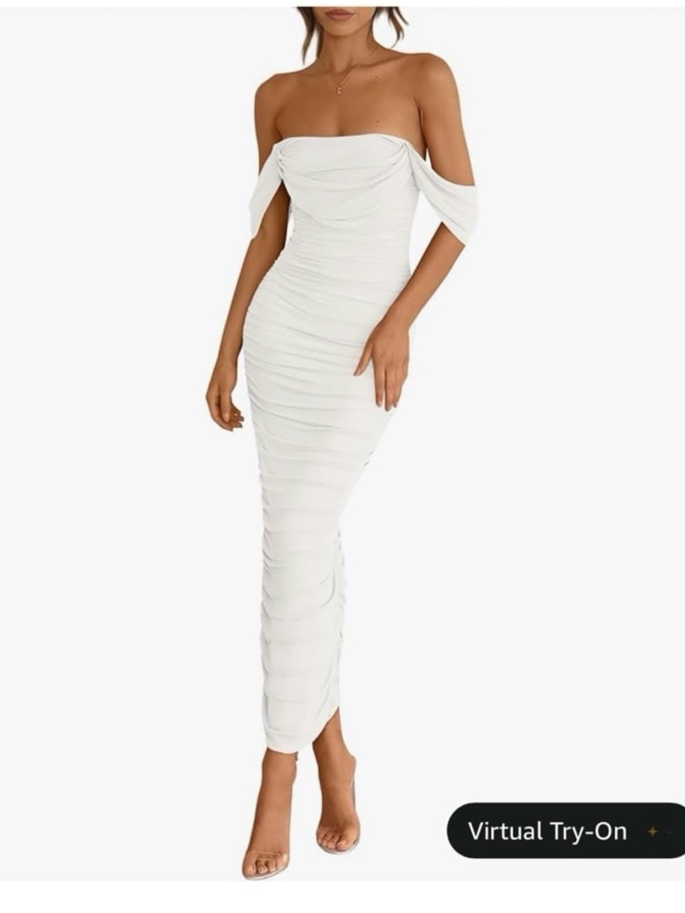 Elegant Off-Shoulder White Ruched Midi Wedding Dress